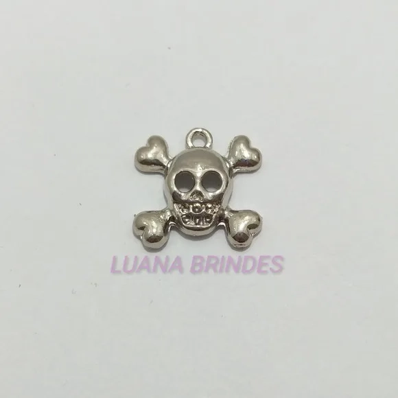 Pingente Caveira em Metal Prateado - Pct C/10 Unidades
