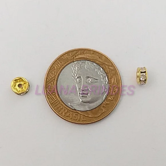 Rondela de Metal Dourado com Strass - 6mm - pct com 13 unid