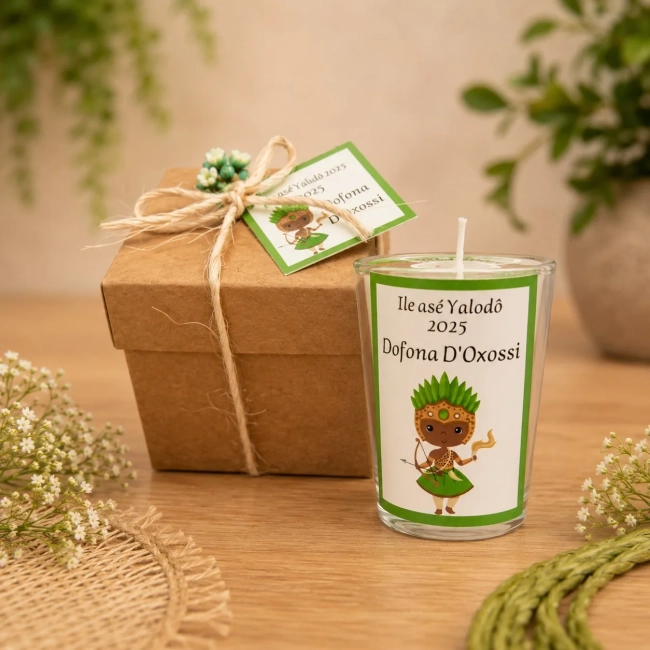 10 Unidades Vela Aromática no Copo Personalizada Orixa Oxóssi - Odé - FAZEMOS QUALQUER TEMA
