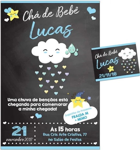 CONVITE DIGITAL C/TAG Chá de bebê Chuva de Amor Menino Chalk