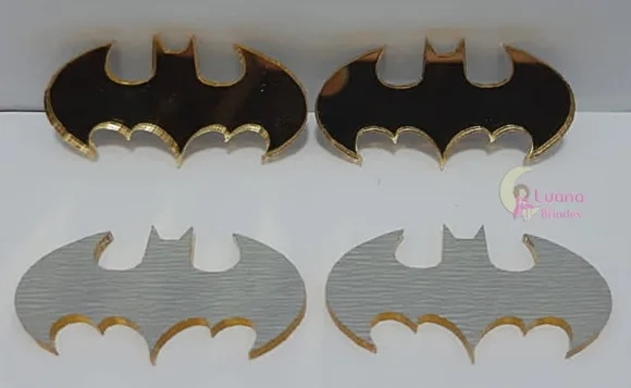 Aplique Símbolo Batman Acrílico Espelhado Dour- Pct C/6 Unid