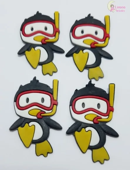 Aplique Pinguim Nadador de Borracha - pct com 6 unidades