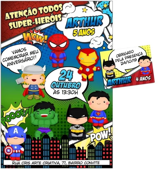 CONVITE DIGITAL C/TAG Herois Cute Gibi 2