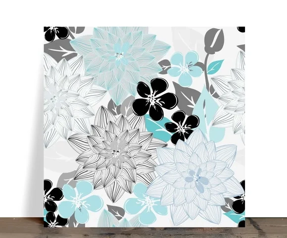 Azulejo Decorativo Floral Moderno Azul e Cinza 15x15 Cerâmic