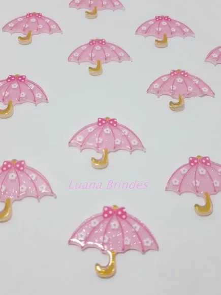 Aplique de Guarda Chuva Rosa em Acrílico - Pct com 6 Unid