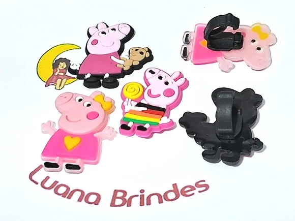 Pins para Cadarço Porquinha Rosa Emborrachado 6 Unidades