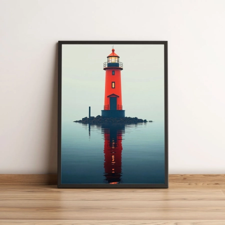 Quadro Farol Vermelho Minimalista na Decoração 2671