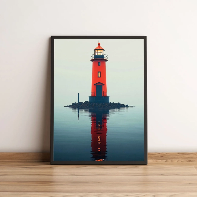 Quadro Farol Vermelho Minimalista na Decoração 2671