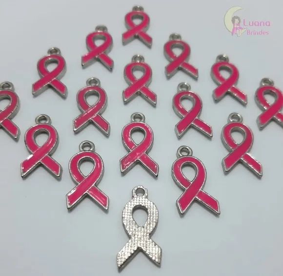 Pingente Outubro Rosa de Metal Prata - pct c/7 unid