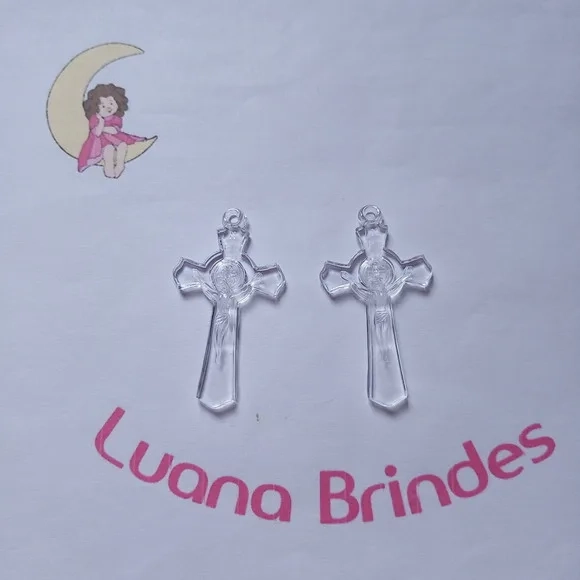 Pingente Crucifixo e São Bento de Acrilico 5,2cm Pct 8 Und