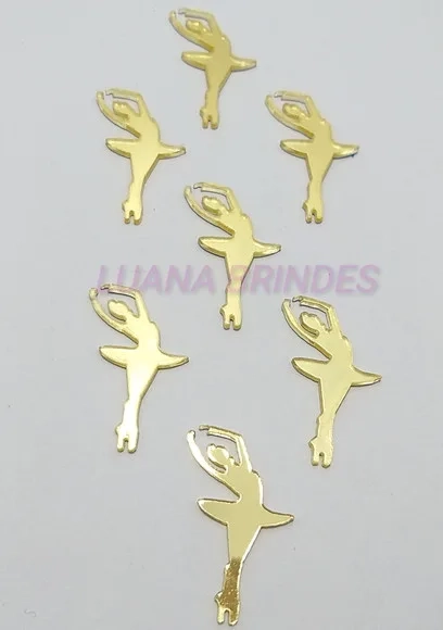 Aplique Bailarina em Acrílico Espelhado Dourado - 3cm