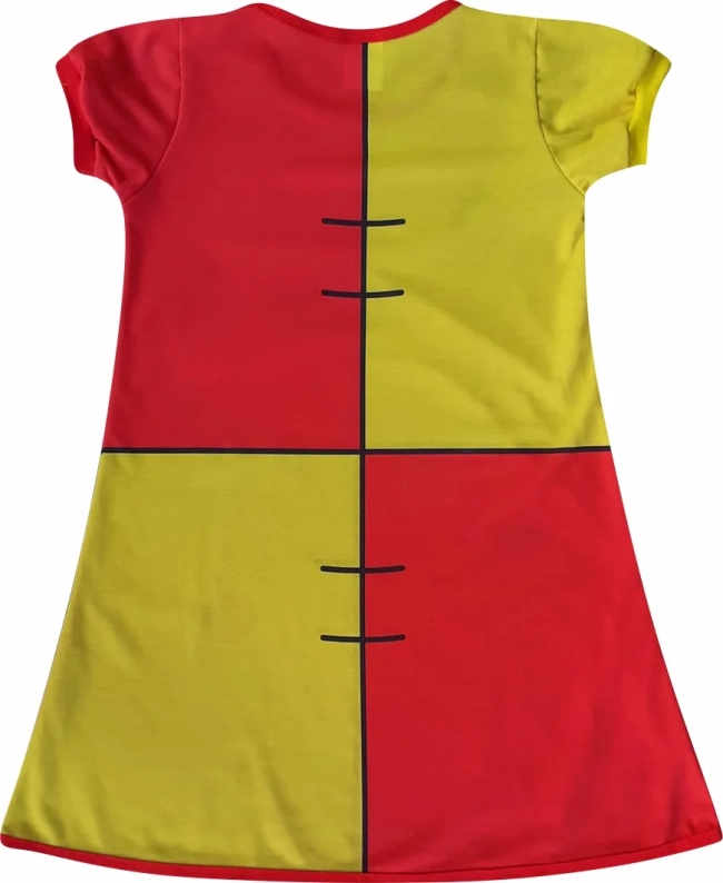 Vestido Infantil Fantasia Boneca de Pano Amarelo e Vermelho com Botões