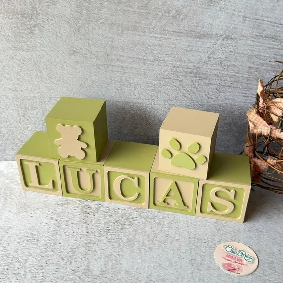 Ursinho + Cubos Ts 6x6cm- Decoração Bebê