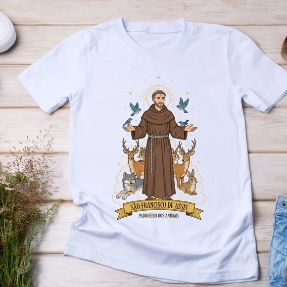 Camiseta São Francisco de Assis de Pé Padroeiro dos Animais