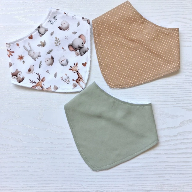 Kit 3 Babadores Bandana Premium para bebê - Bichinhos