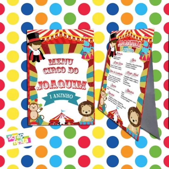 Menu Cardápio Cavalete Festa Circo