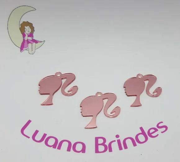 Pingente Barbie Acrílico Espelhado Rose Pct 6 Unid