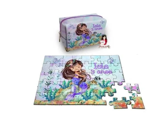 Necessaire Box com Quebra Cabeças Sereia