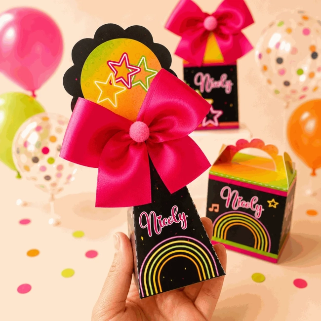 kit caixinhas Neon | Personalizado | Festa infantil | Pré montada | Mimo| Personalizados