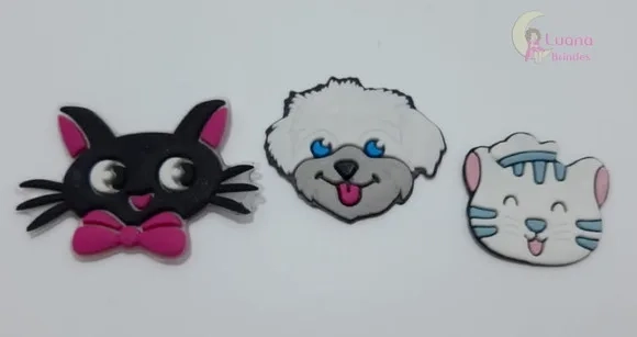 Apliques Gatas e Cachorro de borracha - pct c/9 unidades