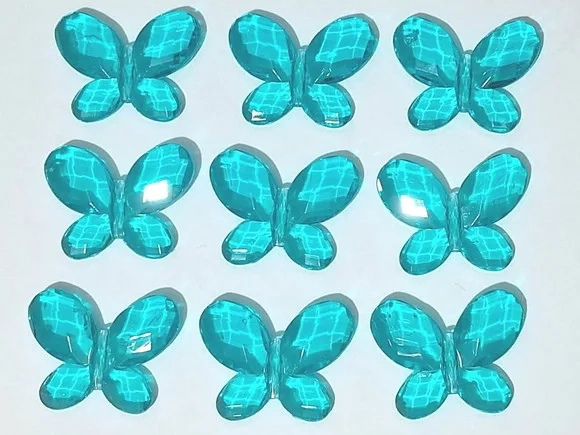 Borboleta Facetada Azul Turquesa Furo Passante 4,3cm 10 Peça