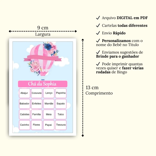 Bingo Chá de Bebê Menina Pdf Para Imprimir