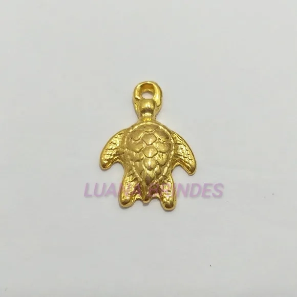 Pingente Tartaruga Marinha de Metal Dourado - pct c/6 uni