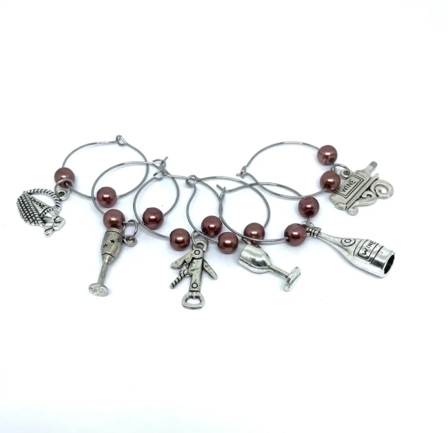 Marcador De Taças Coleção Vinhos -Kit Com 6 Pingentes