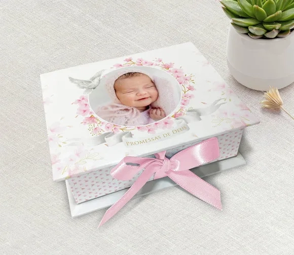 Lembrancinha Caixinha Promessas com Foto do Bebê Batizado