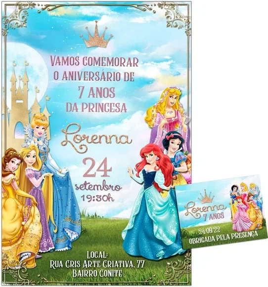 Convite Digital C/tag Princesas Disney