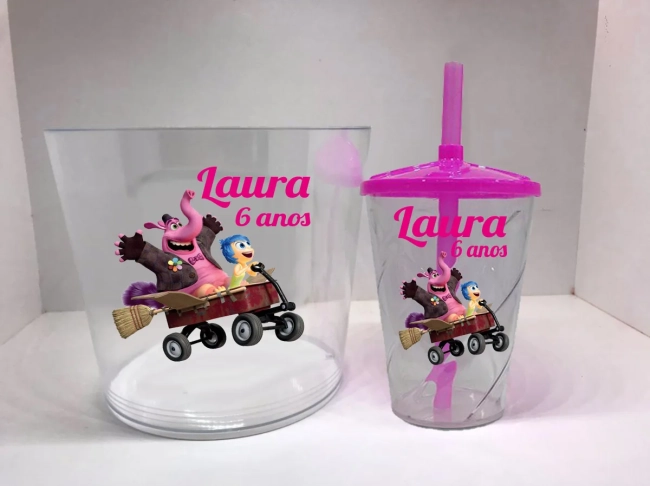 Kit Balde de Pipoca acrilico + Copo twister Personalizado Divertidamente