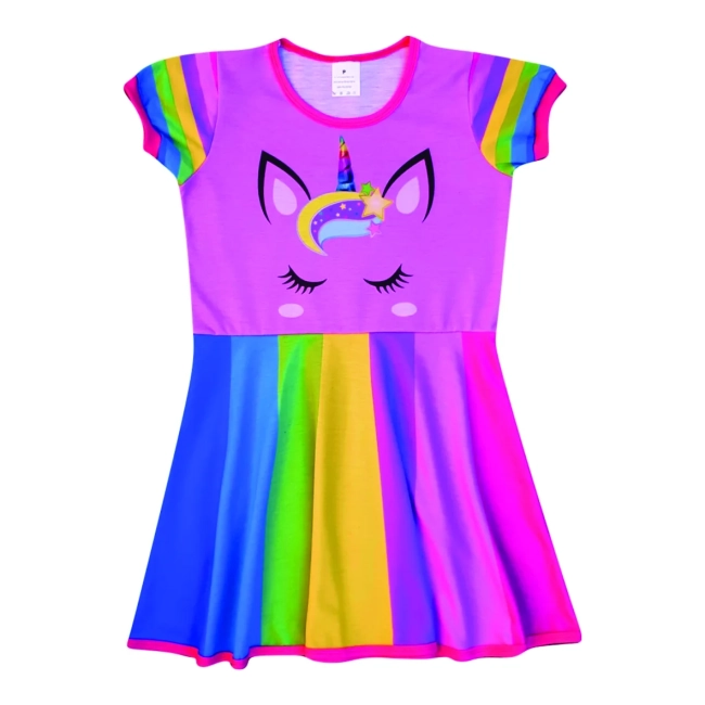 Vestido Infantil Fantasia Unicórnio Mágico Infantil Arco-Íris