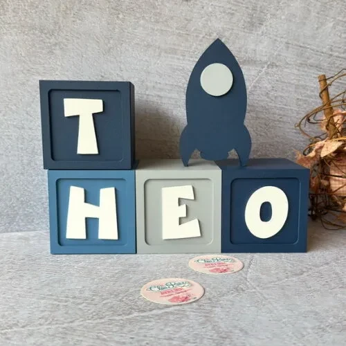 Astronauta Cubos Personalizados 8x8cm Foguete Decoração Bebê