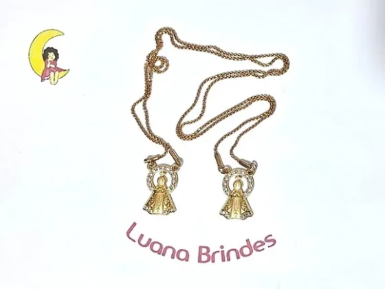 Escapulário Nsra Aparecida Dourado com Strass 60cm 1 Unidade