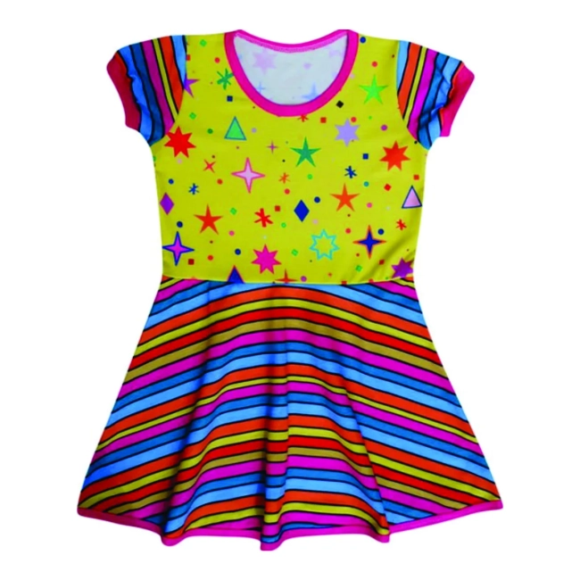 Vestido Infantil Estrelas Galáxia Colorido Temático Festa