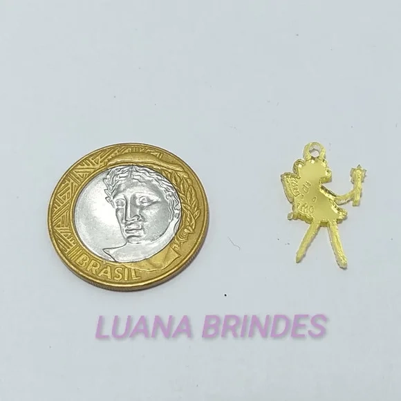 Pingente Fadinha em Acrílico Espelhado Dourado-pct C/10 Unid