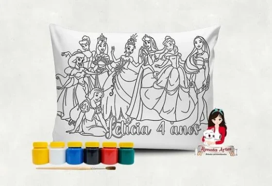 Almofada com Tinta para Colorir Princesas