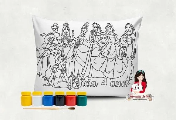 Almofada com Tinta para Colorir Princesas