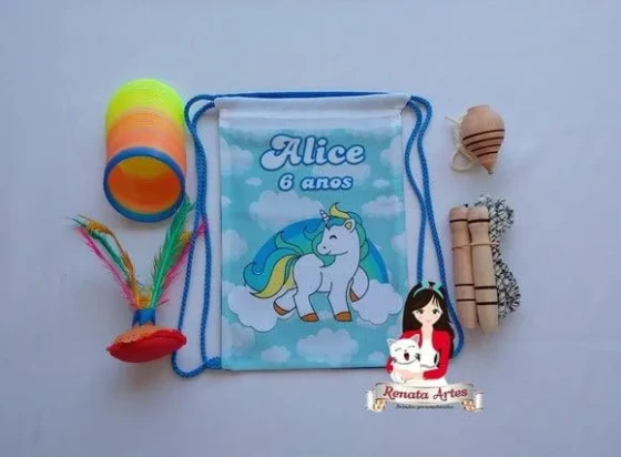 Mochila Boa Infância Tema Unicornio Azul