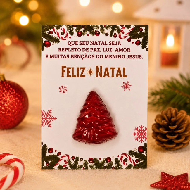 50 unidades Mini Sabonete Árvore - Pinheiro de Natal no Card - Mimo de Natal (vermelho)