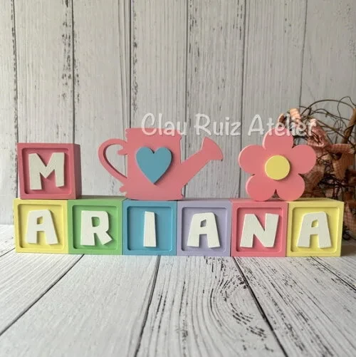 Jardim - Decoração Bebê Cubos 6x6cm Candy Ts+ Regador + Flor