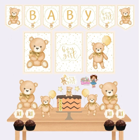 Kit Festa Só Um Bolinho CHA DE REVELAÇÃO NEUTRO - Decoração de Festa