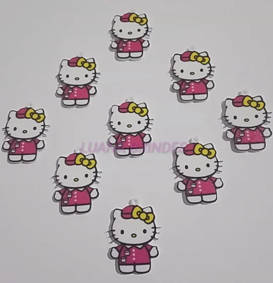 Pingente Hello Kitty de Acrílico U.V 3,2cm Pacote 5 Unidades