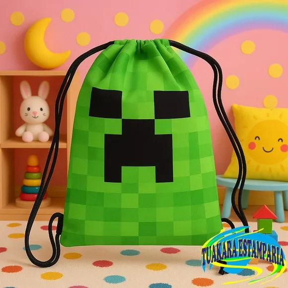 Mochila Sacola Personalizada Minecraft - Kit c/ 5 Unidades