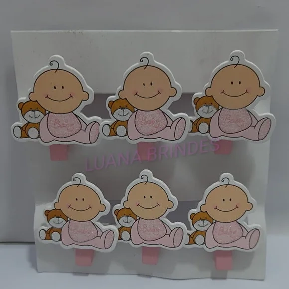 Mini pregador de madeira decorativos - 1 cartela c/ 6 unid
