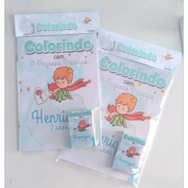 kit Colorir Revista e Giz de cera Personalizado do Pequeno Principe