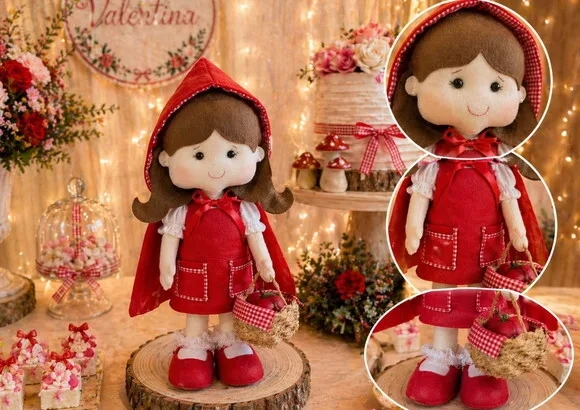 Chapeuzinho Vermelho em Feltro 40cm - Bonecos Personalizados