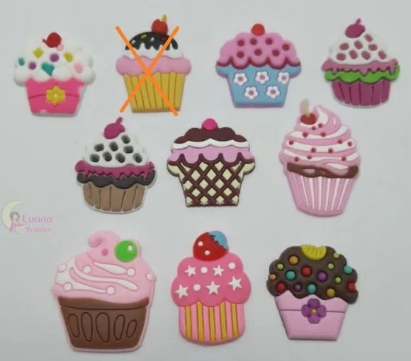 Apliques Cupcakes Variados de Borracha - Pct C/10 Unidades